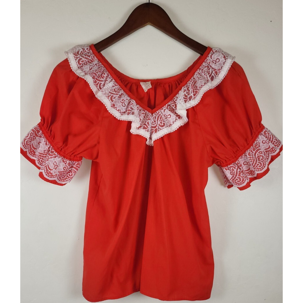 Vintage 70s-80s Tru-West Ruffled Lace Westerncore Country Ranch Wear Size L/M